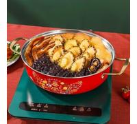 BEAZOOM Chinese Style 410 Stainless Steel Hot Pot featuring Fish Scale Non- Base, Clear Visual Glass Lid and Wide Dual Handles, Large Capacity Cookware Home Dining, Yellow
