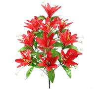 BEAZOOM for Large 18 Heads Artificial Lily Bouquet, 50cm Silk Fake Flowers with Adjustable Stems for Wedding Photography Decor(Red)