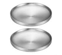 BEAZOOM for Round BBQ Serving Plates 2Pcs 304 for Stainless Steel Heat Resistant Steak Bone Plate for Grilling Appetizers Fruit 17cm 19cm(silver19CM)