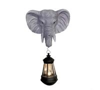 BEAZOOM Grey Elephant Solar Lantern Statue, Weather-Resistant Resin Garden for Outdoor Patio Porch, 32cm Home Decor