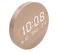BEAZOOM Large Silent Digital Wall Clock Showing Date Temp, Wooden LED Wall Mounted Clock Home Office, 12 or 24 Hour Display