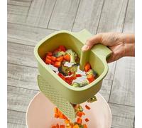 BEAZOOM One-Button Sink Corner Rack with Quick-Drain Self-Cleaning Strainer Food Waste, Space Saving Kitchen Organizer, Green