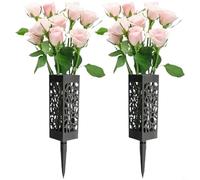 BEAZOOM Outdoor Plastic Flower Cone Basket with Spike, Hollow Drainage Design for Cemetery Grave Memorial Garden Decoration, Black(4PCS)