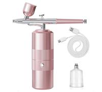 BEAZOOM Rechargeable Cordless Airbrush Kit, 0.3mm Precision Nozzle, 3-Level Pressure Adjustment, Multi-Cup Capacity for Car Paint Nail Art Crafts(Pink)