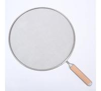 BEAZOOM Stainless Steel Splatter Screen for Frying Pans and Skillets - Extra-Fine Mesh Grease Guard with Wooden Handle, 33 cm(29cm)