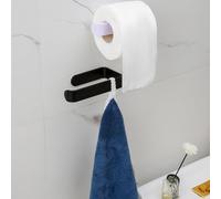BEAZOOM Wall Mount Toilet Tissue Holder No Drill, for Plastic Bathroom Paper Roll Storage Rack, Compact Round Shape, for Black