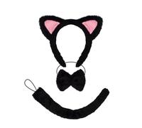 BEBAOVO Black and Pink Cat Costume Set with Plush Ears Headband, Tail and Bow Tie, Halloween Cosplay Accessories