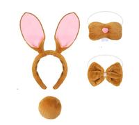 BEBAOVO Easter Bunny Costume Set, Brown Plush Rabbit Ears Headband, Bowtie, Nose and Tail, Halloween Rabbit Cosplay Accessories