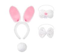 BEBAOVO Easter Bunny Costume Set, White Plush Rabbit Ears Headband, Bowtie, Nose and Tail, Halloween Rabbit Cosplay Accessories