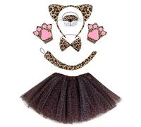 BEBAOVO Leopard Costume, Leopard Cat Costume Set with Tutu, Ears Headband, Nose, Tail, Bow Tie, Paw Gloves for Halloween Cosplay Party
