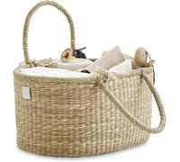 BEBE BASK Baby Diaper Caddy Organizer - Boho Style - Handmade Organic Seagrass Basket - Cute Diaper Caddy for Baby Girl & Boy - Nursery Basket