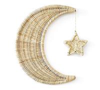 BEBE BASK Handmade Rattan Moon Wall Decor with Star - Star Decor - 100% Natural Organic Rattan Moon Decor for The Boho Home Decor