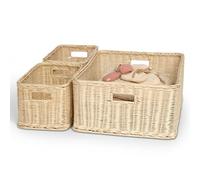 BEBE BASK Handwoven Rattan Wicker Basket Set of 3 (17 × 13 × 7 in) - Wicker Baskets For Organizing, Woven Basket, Wicker Storage Baskets For Shelves, Home, Nursery & Toy Storage