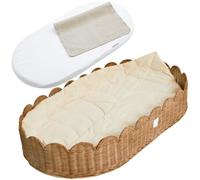 BEBE BASK Premium Baby Changing Basket - Artisan-Crafted Scalloped Rattan - Changing Basket for Baby Dresser - All Accessories Included - Complete Set for Nursery (Mocca)