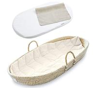 Kosiy Bebe Bask Premium Baby Changing Basket Set - Handmade Seagrass Changing Table Basket - Luxury Leaf Linen Liner - Thick, Soft & Waterproof Bamboo Pad - Vegan Leather Baby Changing Mat