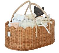 BEBE BASK Premium Baby Diaper Caddy Organizer - Handmade & Award-Winning Scalloped Rattan Basket - Luxury Diaper Caddy Basket - Elegant Scalloped Edge (Mocca)