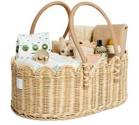BEBE BASK Premium Baby Diaper Caddy Organizer - Handmade & Award-Winning Scalloped Rattan Basket - Luxury Diaper Caddy Basket - Elegant Scalloped Edge (Natural)