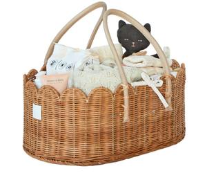 BEBE BASK Premium Baby Diaper Caddy Organizer - Handmade & Award-Winning Scalloped Rattan Basket - Luxury Diaper Caddy Basket - Elegant Scalloped Edge (Mocca)