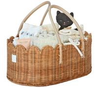 BEBE BASK Premium Baby Diaper Caddy Organizer - Scalloped Rattan Basket