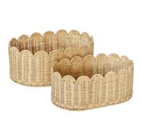 BEBE BASK Premium Scalloped Basket Set Of 2 - Scallop Basket - 16 x 10 x 7 Inch - Hand-Woven Elegant Wicker With Scalloped Edge - Nursery Storage (Natural)