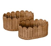BEBE BASK Premium Scalloped Basket Set Of 2 - Scallop Basket - 16 x 10 x 7 Inch - Hand-Woven Elegant Wicker With Scalloped Edge - Nursery Storage (Mocca)