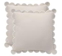 BEBE BASK Scalloped Pillow Cover - Set of 2 - 18 x 18 Inch - Scallop Pillow Cover Natural/White/Beige - 100% Cotton - Grandmillennial Style