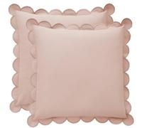 BEBE BASK Scalloped Pillow Cover - Set of 2-18 x 18 Inch - Scallop Pillow Cover - Pink Scalloped Pillows - Scallop Pillows - 100% Cotton - Grandmillennial Style (Rose/Pink)