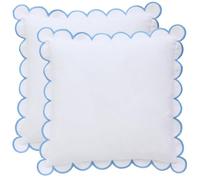 BEBE BASK Scalloped Pillow Cover - Set of 2-18 x 18 Inch - Scallop Pillow Cover - White and Blue Scalloped Pillows - Scallop Pillows - 100% Cotton - Grandmillennial Style (White/Blue)
