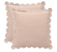 BEBE BASK Scalloped Pillow Cover - Set of 2-18 x 18 Inch - Scallop Pillow Covers - Pink - 100% Cotton - Grandmillennial Style (Dusty Pink/White)