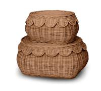 BEBE BASK The Original Scalloped Basket Set Of 2 - Small Scallop Basket - 15 x 10 x 6 In - Hand-Woven & Award-Winning - Elegant Wicker With Scalloped Edge Lid - Nursery Storage - (Mocca)