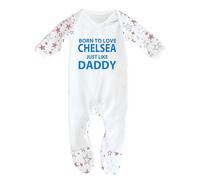 Bebe Dory Born To Love Chelsea Just Like Daddy - Soft 100% Combed Cotton Football-Themed Baby Sleepsuit for Football Fans (UK, Age, 0 Months, 3 Months, White/Pink Stars)