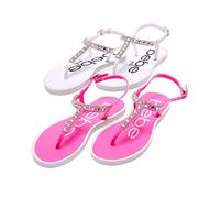 bebe Girls Sandals - 1 Pack or 2 Pack Open Toe Summer Dress Flat Thong Girls T Strap Sandals with Ankle Strap for Little Kids, White fuchsia, 2-3 Little Kid