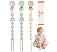 Bebecalin Dummy Clip - Mam Pacifier Clips and Bib Pacifier Clip, Fits Most Pacifiers and Teething Toys, Unisex, 3-Pack (Sage, Apricot, Purple)