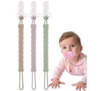BebeCalin Dummy Clips, 3 Pack Silicone Pacifier Clips with Clothing Clip & Flexible Loop, BPA-Free Soother Holder Straps for Babies, Lilac, Sage & Sand