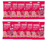 Bebeeto Spaghetti Sour Soft Candy Apple, Colla, Strawberry, Rainbow & Blue Raspberry Real Fruit Juic Delicious Vegan Sweets 70g (15, Strawberry Soft Candy)