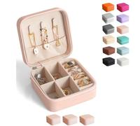 BeBeGee Travel Jewelry Case, Portable Mini Jewelry Organizer, Small Pink Jewelry Box for Women, Bridesmaid Gifts and Travel Essentials to Store Rings, Necklaces, Earrings (3pcs)