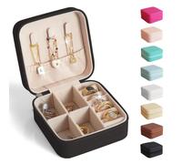 BeBeGee Travel Jewelry Case, Portable Mini Jewelry Travel Organizer, Small Jewelry Boxes for Women, Bridesmaid Gifts and Travel Essentials Accessories to Store Rings, Necklaces, Earrings(1 PC Black)