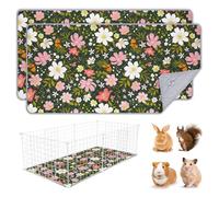 BeBeJoJo 2 Pack Guinea Pig Cage Liner,Washable Guinea Pig Bedding Reusable Mat Waterproof Super Absorbant Pee Pads,Floral Print Green,120x60cm