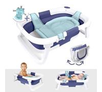 BEBELEH™ Collapsible Baby Bathtub - Bathtub + Baby tub Sling + Newborn Sling - Baby Bathtub Newborn to Toddler 0-24 Months - The Ultimate Travel Baby Bath Tub and Everyday Use! (Blue)