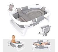 BEBELEH™ Collapsible Baby Bathtub - Bathtub + Baby tub Sling + Newborn Sling - Baby Bathtub Newborn to Toddler 0-24 Months - The Ultimate Travel Baby Bath Tub and Everyday Use! (Gray)