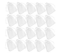 BEBEMOKO 100pcs White Drawstring Candy Bags Organza Pouches for Party Favors Wrapping Sweet Treats Lightweight Breathable Storage for Weddings Birthdays Celebrations