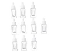 BEBEMOKO 10pcs Clear Square Glass Essential Oil Bottles with White Plastic Ring and Glass Dropper Dropper Bottles for Perfume Cosmetic Beard and Hair Oils Portable Travel-friendly Design