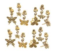 BEBEMOKO 12pcs Vintage Metal Butterfly Hair Braids Clips Lightweight Alloy Dreadlock Charms for Women Men Durable Secure Grip Braiding Hair Jewelry Accessories