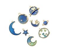 BEBEMOKO 16PCS Moon Planet Series DIY Jewelry Accessories Creative Alloy Pendants for Earrings Necklaces Delicate Drip Oil Design Unique Lightweight Moon Star Charms for Handmade Crafts