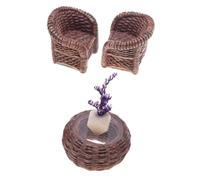 BEBEMOKO 1Set Miniature Dollhouse Wicker Furniture Dining Table with Chairs Construction for Enhanced Play Dollhouse Accessories for Imaginative Play and Coordination