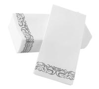 BEBEMOKO 25pcs Disposable Paper Napkins Decorative Party Table Napkins Silver Printed Folded Hotel and Home Desktop for Holiday and Wedding