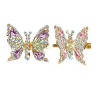 BEBEMOKO 2pcs 3d Butterfly Hair Clips with Pink and Purple Rhinestones Moving Wing Hair Accessories for Girls and Women for Party and Everyday Wear