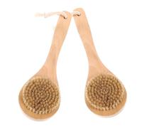 BEBEMOKO 2pcs Boar Bristle Bath Brush with Short Handle for Dry and Wet Skin Exfoliation Natural Bamboo Body Scrubber for Deep Cleansing Massage and Improved Sustainable Shower Tool for Men