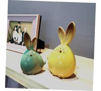 BEBEMOKO 2pcs Ceramic Rabbit Figures Home Decoration Ornaments Simulation Animal Statues Gift for Holidays Birthdays and Playroom Display