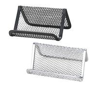 BEBEMOKO 2Pcs Metal Business Card Holders Sturdy Name Card Stands for Office Desk Display for Organizing Durable Design Black Silver
